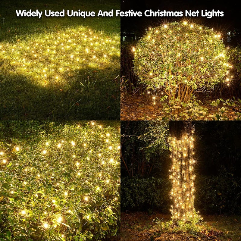 Dirnun Led Christmas Net Lights Outdoor Christmas Lights WarmWhite 160LED 5ftx7ft, Waterproof Outdoor Indoor Fairy Mesh Net Light for Xmas Party, Yard, Patio, Trees, Shrubs, Bushes Decorations - Image 2